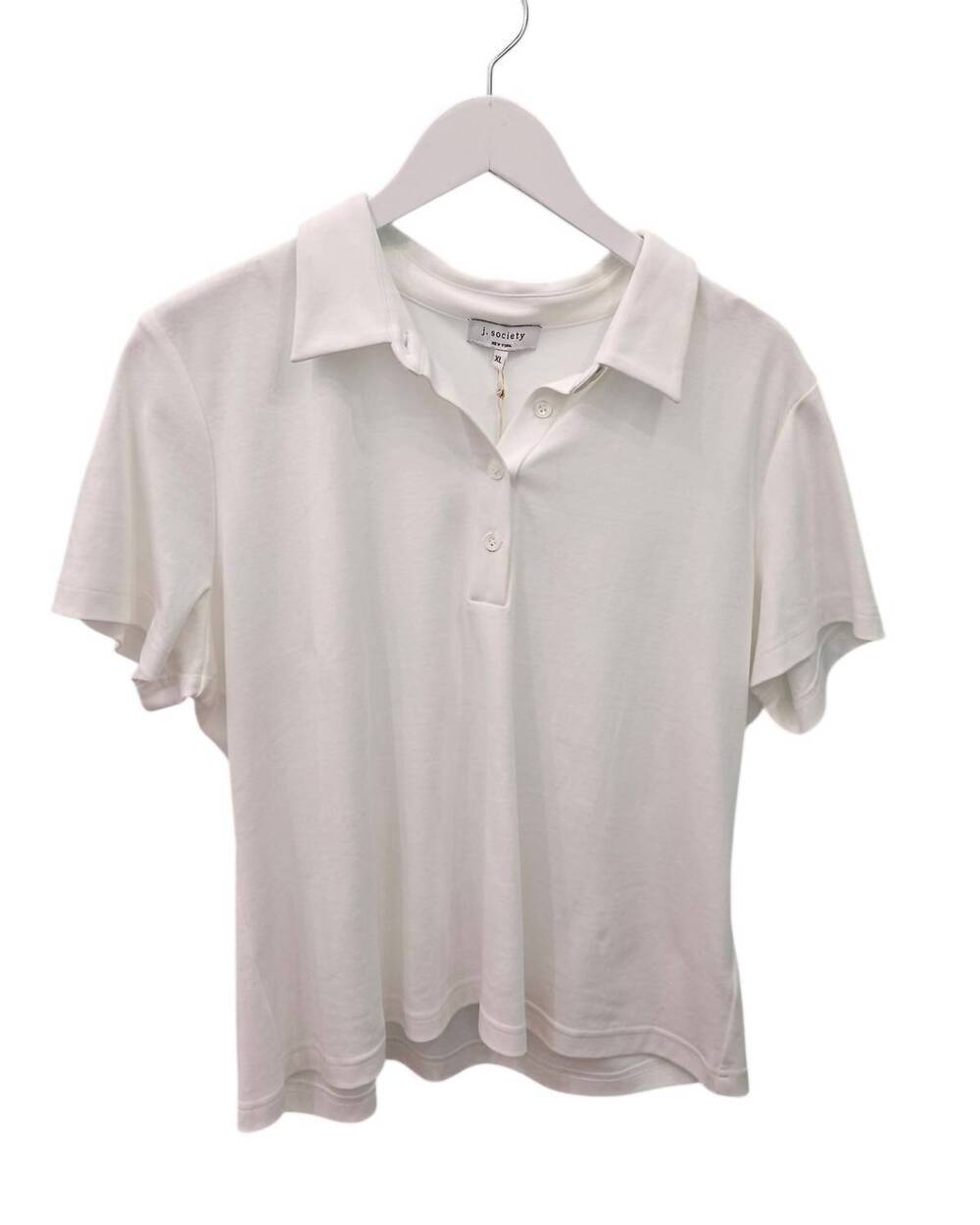 NEW J. SOCIETY women's short sleeve cropped polo top - plus in white